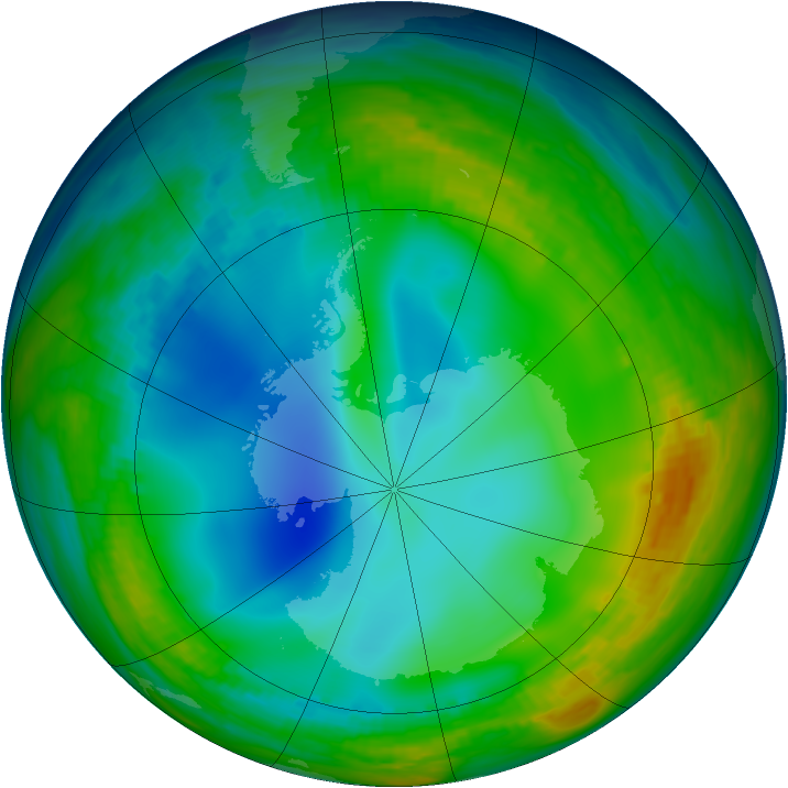 Antarctic ozone map for 29 June 1992